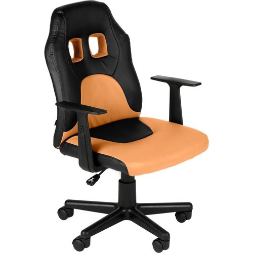 DELUKE® Kinder Bürostuhl MIA - 83x56x59, Schwarz/Orange | Kunstleder | Kunststoff Gestell | ergonomische Bürostühle Homeoffice Stuhl mit Rollen
