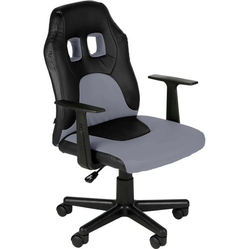 DELUKE® Kinder Bürostuhl MIA - 83x56x59, Schwarz/Grau | Kunstleder | Kunststoff Gestell | ergonomische Bürostühle Homeoffice Stuhl mit Rollen
