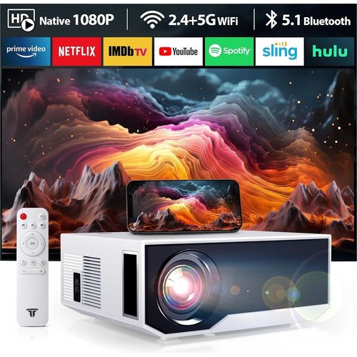 Projektor 2024 5G WiFi Support, Ultra HD 1080p, 20000 Lumen Home Cinema, kompatible Smartphones GC06-B03