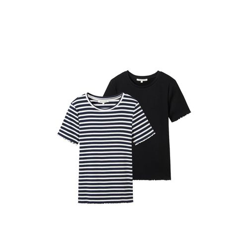 TOM TAILOR DENIM Damen Ripp T-Shirt im 2er-Pack, blau, Uni, Gr. M