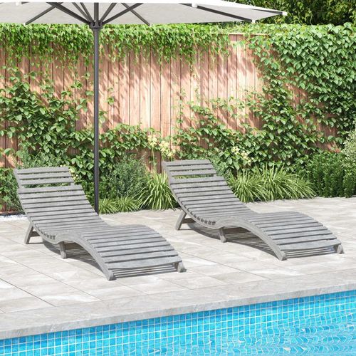 Sonnenliegen 2 Stk. Grau 184x55x64 cm Massivholz Akazie, Gartenliegen DesignMöbel