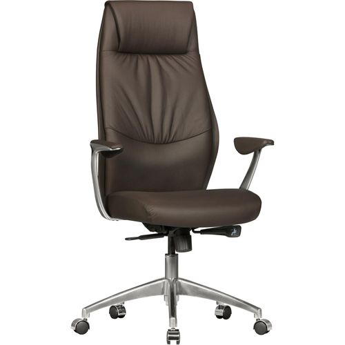 Bürostuhl Echtleder Braun Schreibtischstuhl X-XL 120 kg Synchronmechanik Chefsessel Kopfstütze hoch