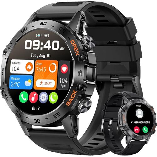 Smartwatch Herren mit Telefonfunktion, AMOLED-Bildschirm, 400mAh Akku, Fitnessuhr mit Blutdruck,Schrittzähler, Pulsmesser,Aktivitätstracker