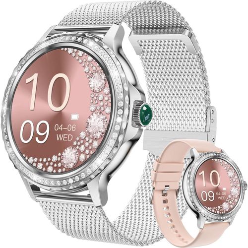 Damen-Smartwatch, IP68 wasserdicht mit Blutsauerstoff-/Herzfrequenz-/Schlafmonitor, Schrittzähler 1,32 Zoll, mehrere Sportmodi Android IOS(Silber),