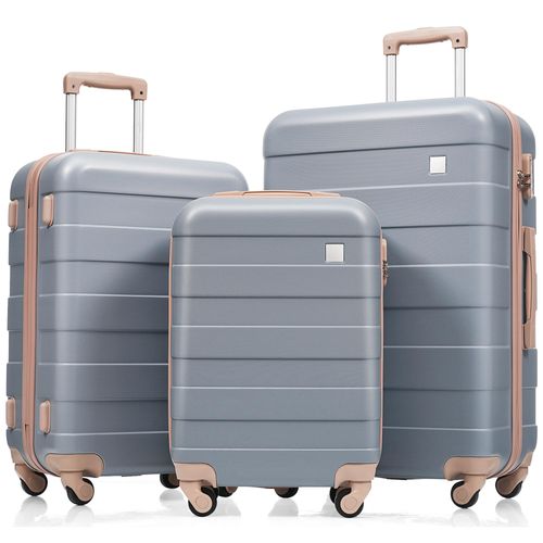 Koffer-Set, M-L-XL, ABS-Hartschalenkoffer, langlebige Koffer-Sets, Koffer mit Spinner-Rädern und Schloss, grau