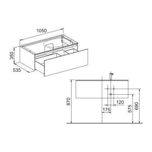 Keuco Waschtischunterbau Planning EDITION 11 1050 x 350 x 535 mm, Siphonausschnitt rechts Trüffel