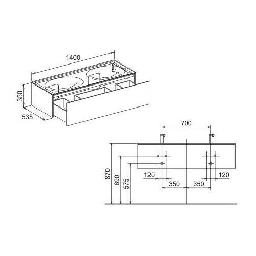 Keuco Waschtischunterbau PLANNING EDITION 11 1400 x 350 x 535 mm mit LED-Innenbeleuchtung Trüffel