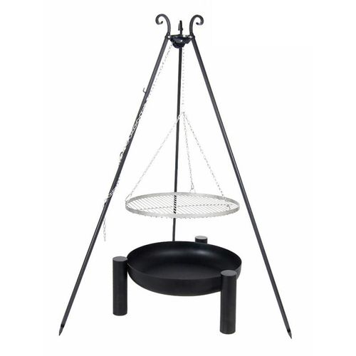 Farmcook E00722 Schwenkgrill mit Dreibein VIKING (Rost aus Edelstahl+Dreibein+Feuerschale Pan 38) ; Rost (Durchmesser): 60cm ; Feuerschale (Durchmesser): 70cm ; Höhe: 180cm
