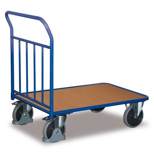 Transportwagen - Schiebebügel mit senkrechten Rohren - Traglast 400 kg - Ladefläche 700 x 1.200 mm (BxT) - enzianblau