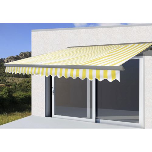 Elektrische Kassetten-Markise T122, Vollkassette Volant 4x3m Polyester Gelb/Weiß, grau
