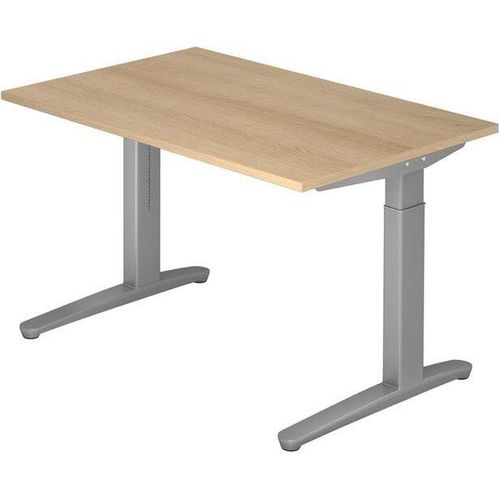 Schreibtisch XB-Serie | inkl. Kabelwanne | C-Fuß | höheneinstellbar, Größe Tischplatte:160 x 80 cm, Farbe Tischplatte:Eiche, Farbe Gestell:Graphit / Alu poliert
