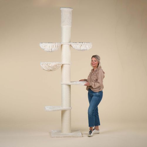 Kratzbaum große Katzen Deckenhoch XXL Maine Coon Tower Plus Creme katzenkratzbaum für Maine Coon große katzenbaum stabil Deckenhöhe 245-265cm schwere Katze kletterbaum kratzmöbel Grosse Dicker stamm 20Ø von RHRQuality