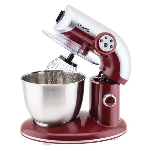 H.Koenig KM80 Küchenmaschine / 5 L Schüssel aus Edelstahl / bis zu 2kg Teig / 3 Aufsätze / 1000 W / 4 Geschwindigkeitsstufen / rot