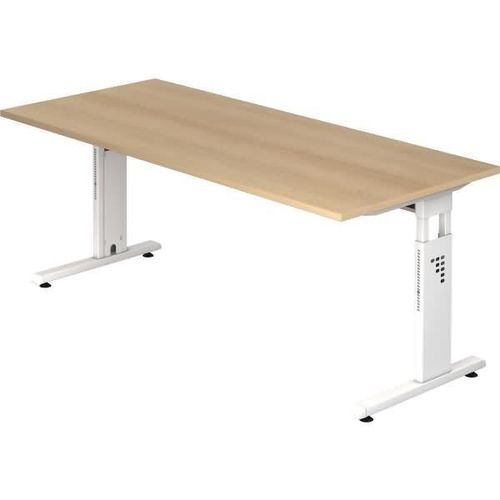Schreibtisch O-Serie | inkl. Kabelwanne | C-Fuß | höheneinstellbar, Größe Tischplatte:180 x 80 cm, Farbe Tischplatte:Eiche, Farbe Gestell:Weiß