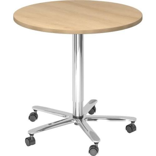 Beistelltisch Säulenhubtisch Besprechungstisch chrom 80 cm Durchmesser E = Eiche-mit Rollen