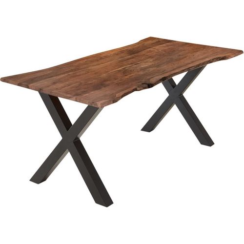 Esstisch Akazie nussbaumfarben 220 x 100 cm X-Gestell schwarz YVONNE