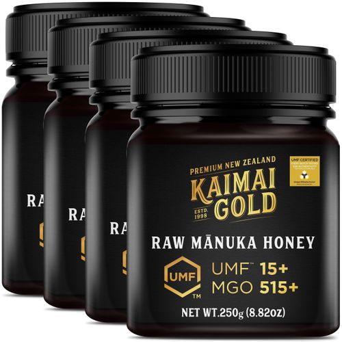 Kaimai Gold MGO 515+ / UMF 15+ Manuka Honig * 4x 250g Premium Monofloral UMF® Certified Neuseeland ManukaHonig * 400 420 450 514 550 600 625 633 696