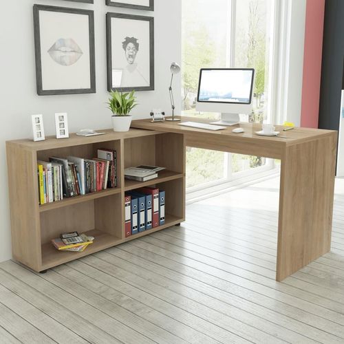 Prolenta Premium Eckschreibtisch 4 Regale Eiche