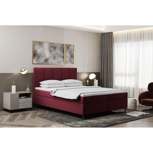 Kaiser Möbel Boxspringbett 140x200cm mit bettkasten und matratze+topper, Schlafzimmerbett POEL Rotwein