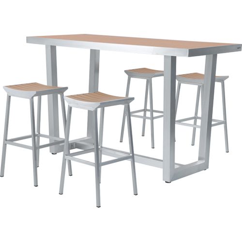 AXI James Barset aus Aluminium mit Holz Look | Bartisch mit Barhocker - 5-teiliges Bar Set für Draußen / Garten | Gartenbar / Gartentheke