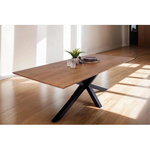 Refurbished Möbelretoure Esstisch 200x100cm Akazie massiv nussbaum Schweizer Kante Spider-Gestell ABBY