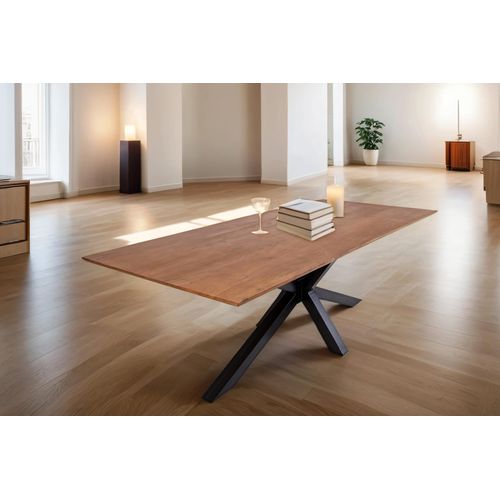 Refurbished Möbelretoure Esstisch 160x85cm Akazie massiv nussbaum Schweizer Kante Spider-Gestell ABBY