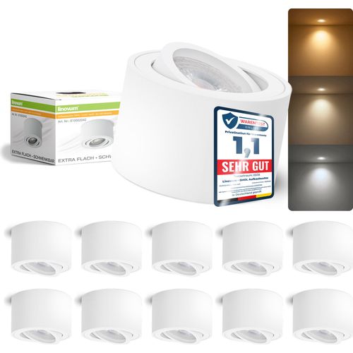 linovum 10er Set SMOL Aufbauspot flach schwenkbar weiß Aufbaustrahler drei Lichtfarben LED Modul lumiFLEX 3CCT - Aufputz Spot 230V 4W