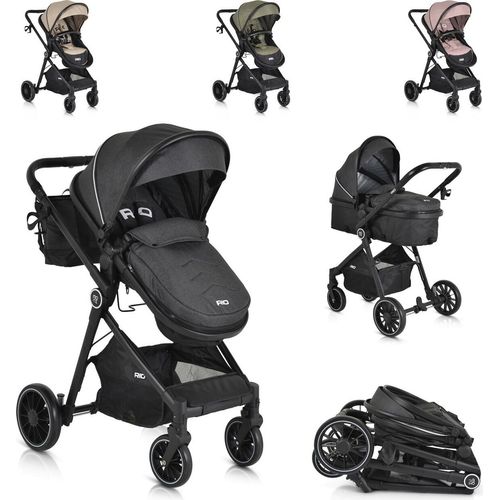 Moni Kombikinderwagen 2 in 1 Rio 22 kg umbaubar Fußabdeckung klappbar Korb Gurt schwarz