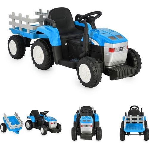 Moni Kinder Elektrotraktor Dallas mit Anhänger, Fernbedienung, Musik, Lichter blau