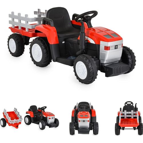 Moni Kinder Elektrotraktor Dallas mit Anhänger, Fernbedienung, Musik, Lichter rot