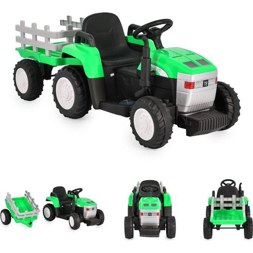 Moni Kinder Elektrotraktor Dallas mit Anhänger, Fernbedienung, Musik, Lichter grün