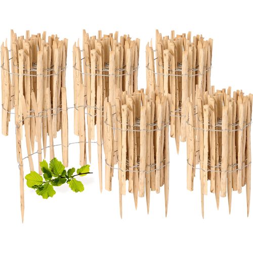 Gartenzaun zum Stecken aus Haselnüsse Zaun Garten Staketenzaun Beeteinfassung Holz GD-0156 (5 Stück, 50 cm x 500 cm)