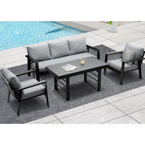 Gartenmöbel Set Aluminium 4-TLG. Sofa Einzelsessel Esstisch Auflagen Schwarz
