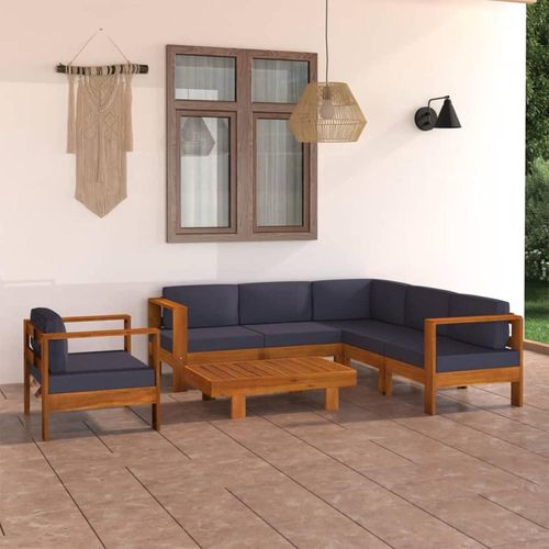 Gartenmöbel Set Holz Ecksofa Outdoor Lounge Massivholz Akazie 7-TLG dunkelgrau