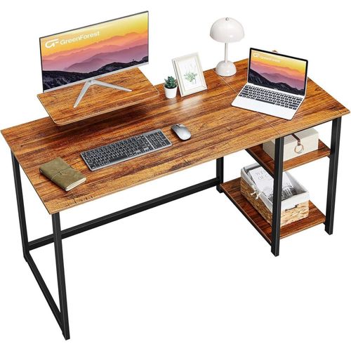 Schreibtisch 140cm mit Stauraum & Monitorständer Walnuss Bürotisch