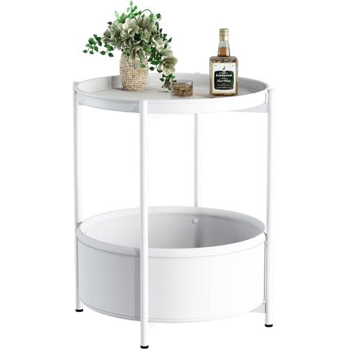 Runder Beistelltisch mit Stoffkorb, Moderner Stil, Wohnzimmer, Schlafzimmer, Balkon