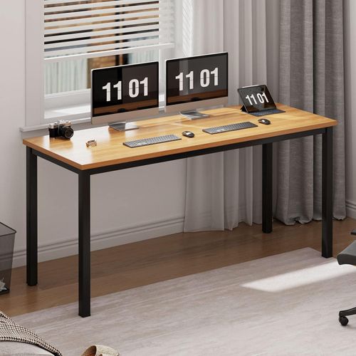 Schreibtisch 120x60 cm Teak & Schwarz Home Office Workstation