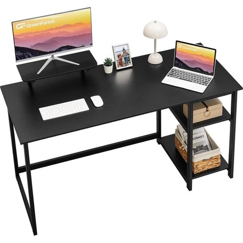 Schreibtisch 140cm mit Stauraum, Bürotisch Monitorständer Schwarz