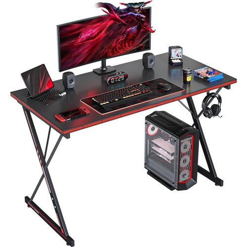 Gaming Tisch 100x50 cm mit Kopfhörerhaken Kohlefaser Schwarz