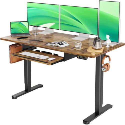 Höhenverstellbarer Schreibtisch Elektrisch mit Tastaturablage 140 x 60 cm Standdesk braun