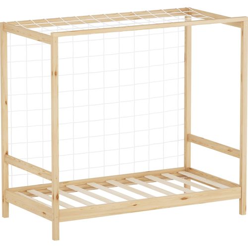 ML-Design Kinderbett Fußballtor 80x160 cm, Natur, Einzelbett für Kinder, Holzbett mit Lattenrost & Tornetz, Jugendbett aus Kiefernholz, Handballtor