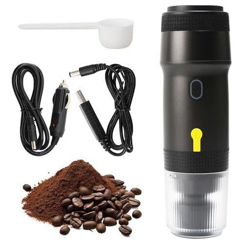 Kaffeemaschine Auto Espressomaschine 12v, Tragbare Kaffeemaschine, Camping- kompatibel mit NES- Kapsel& DG- gemahlenem Kaffee, für Camping, Wandern,