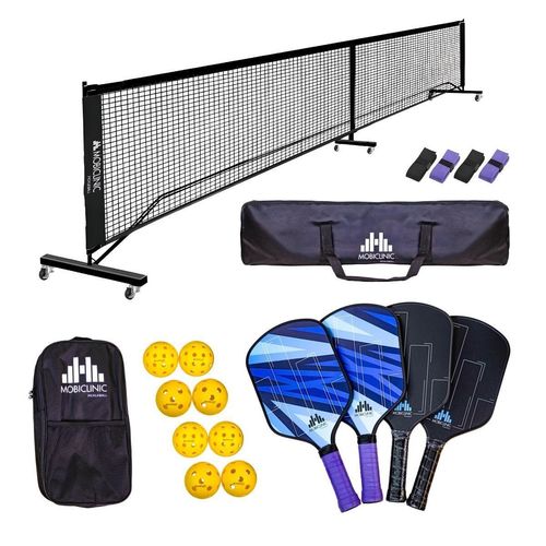 Pickleball-Set Mobiclinic 4 Schläger, 4 Bälle, Netz mit Rädern Tragetasche Rutschfester Griff Mobiall