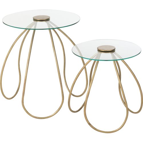 Manahee Design | Set aus 2 runden Metall/Glas Tischen in Gold | 45 x 45 x 53 cm