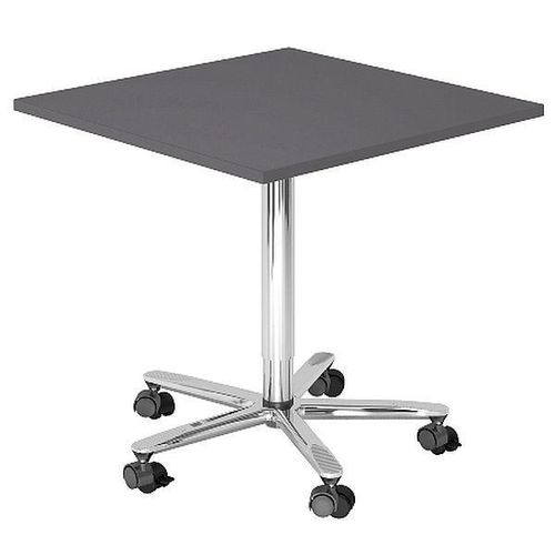 Beistelltisch Säulenhubtisch Besprechungstisch chrom 80 x 80 cm G = Graphit-mit Rollen