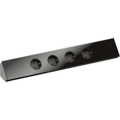 Steckdosenelement Power Eck-G Slim 4-fach Schwarz - Eck-Steckdose mit Glasfront, 4 Schuko-Steckdosen, Kinderschutz, 460mm Höhe, Wipo