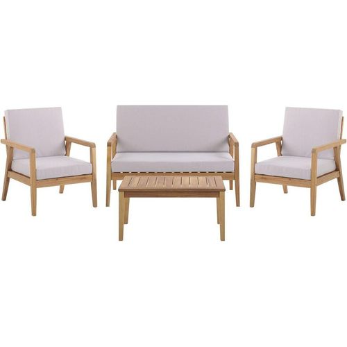 BELIANI Loungeset Braun/Grau Akazienholz und Polyester 4-teilig Sofa 2 Sessel mit Auflagen und Couchtisch Outdoor Indoor Terrasse Garten Möbel