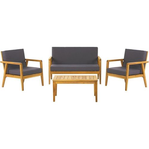 BELIANI Loungeset Braun u. Dunkelgrau Akazienholz u. Polyester 4-teilig Sofa 2 Sessel mit Auflagen Couchtisch Outdoor Indoor Terrasse Garten Möbel