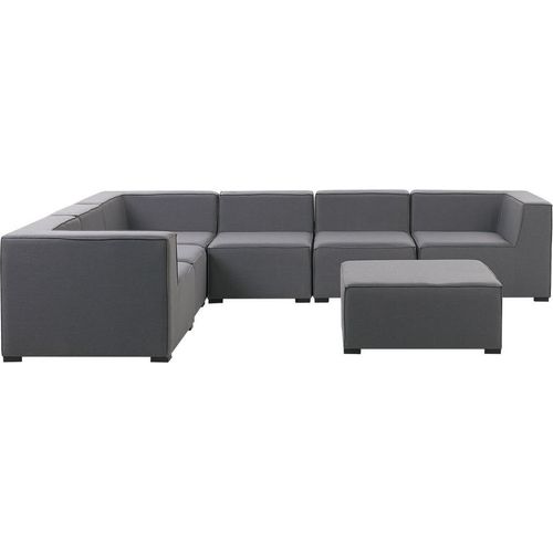 BELIANI Lounge Set Grau Polsterbezug Modular 7-teilig Rechtsseitig Ecksofa mit Ottomane Outdoor u. Indoor für 7 Personen Garten Terrasse Wintergarten