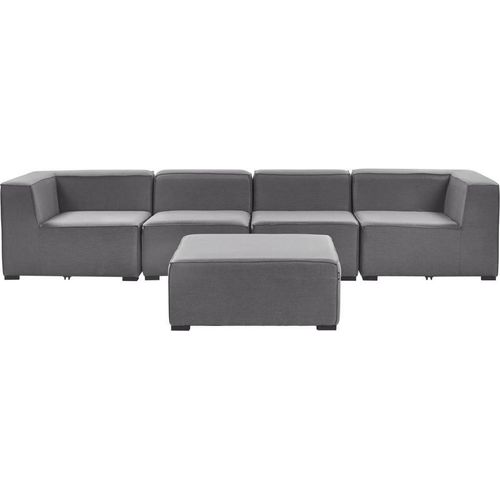 BELIANI Lounge Set Grau Polsterbezug Modular 4-teilig Linksseitig Ecksofa mit Ottomane Outdoor u. Indoor für 4 Personen Garten Terrasse Wintergarten